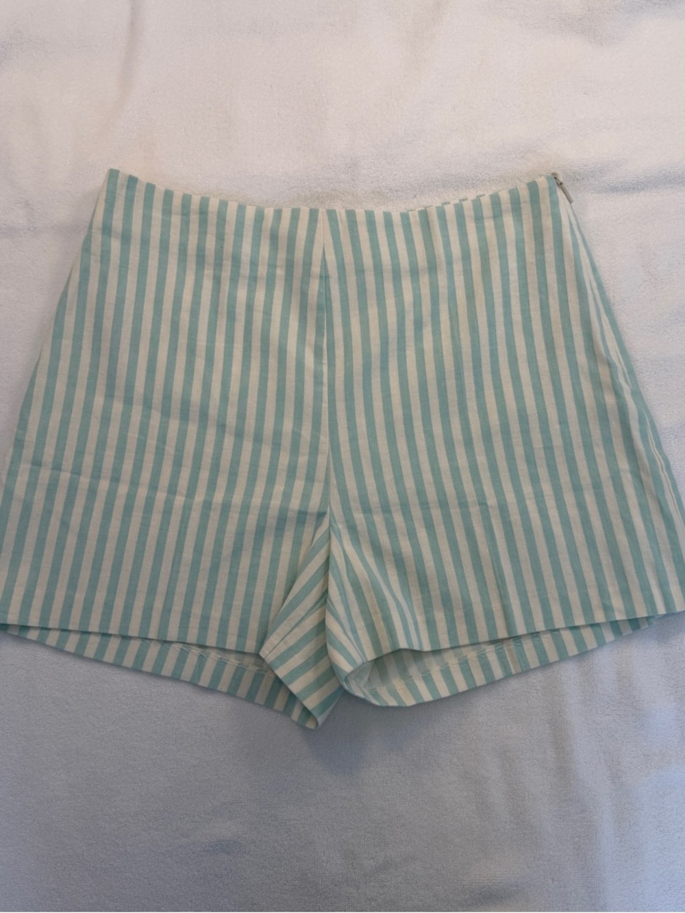 Mango Aqua and White Striped High-Waist Short Linen-Cotton Blend Tailored Summer